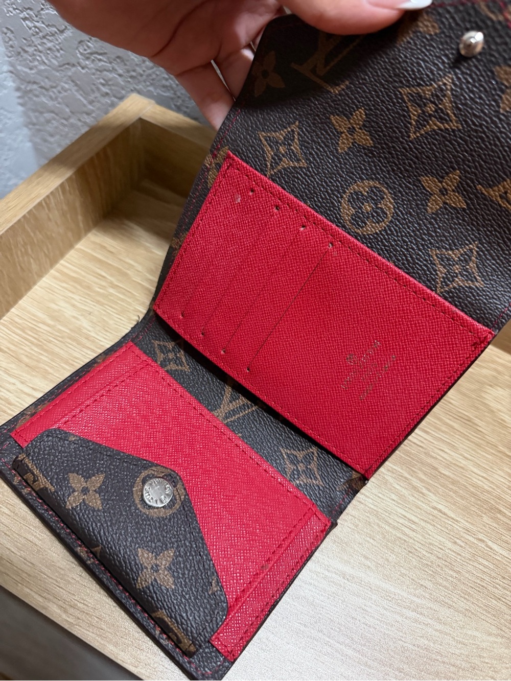 Designer Inspired Red and Brown Monogram Envelope Wallet - Picture 2 of 2